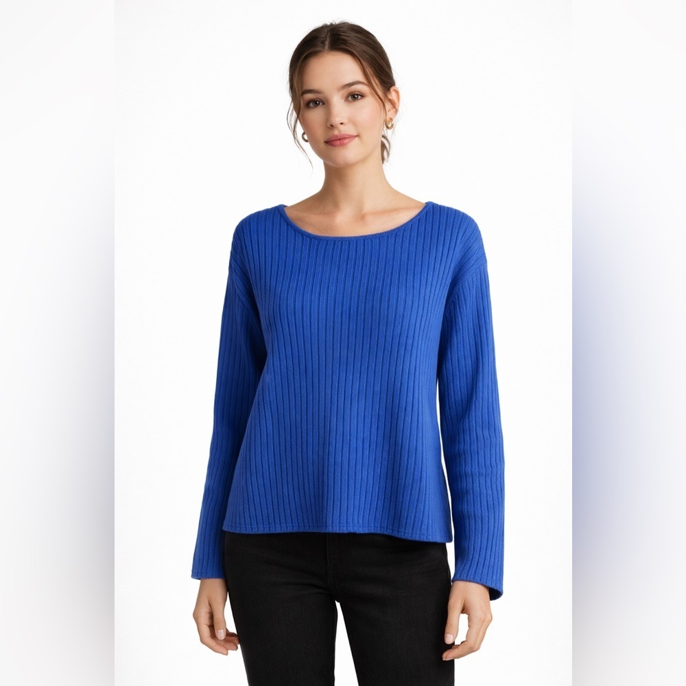 Liz Claiborne Lizwear Blue Ribbed Knit Pullover Sweater Quiet Luxury Size Large